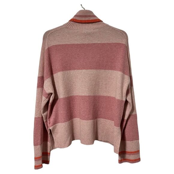 J. Crew Pink Striped Turtleneck Sweater Size L Supersoft Yarn Alpaca Wool Blend - Picture 2 of 6
